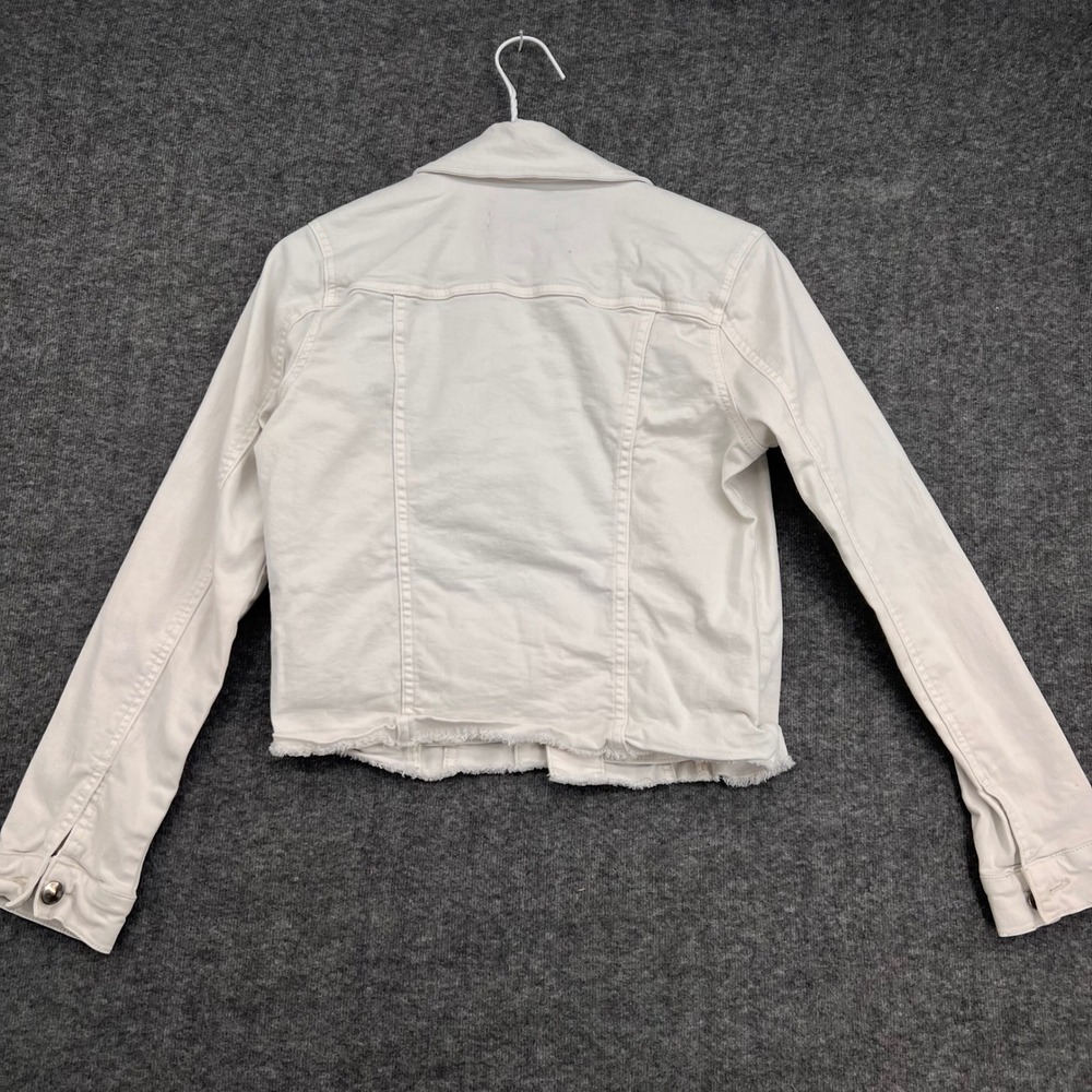 KUT from the Kloth Womens White Raw Hem Denim Trucker Jacket Size XS Cropped - Picture 6 of 10